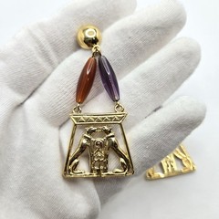 VTG JACKIE COLLINS Egyptian Revival Panthers gold tone designer runway Earrings