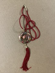 Vintage Cloisonné Red Floral Peacock Enameled Hexagon Tassel Necklace Bird New