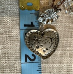 Vintage Pewter Heart Pendant Hieroglyphs String Charm Crystal Chain