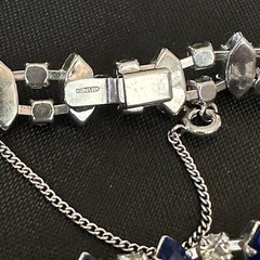 VINTAGE ESTATE STERLING SILVER BLUE & WHITE RHINESTONE B DAVID BRACELET 7” LONG