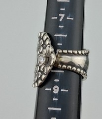 Nice Wide Vintage Rogers Silver Plate Forget Me Not Spoon Ring With CZ Sz 8.25