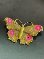 Vintage signed ART Arthur Pepper enamel butterfly brooch pink green