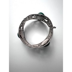 MCM Mexican Sterling Silver 0.925.M Hinged Green Onyx Filigree Panel Bracelet