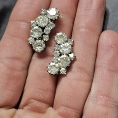 Vintage Clear Rhinestone Cluster Climber Huggie Earrings