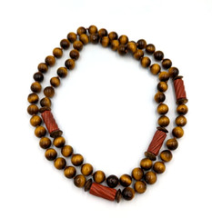 Tiger’s Eye Terracotta Jasper Beaded Necklace Vintage 32 In Long Silk Knotted