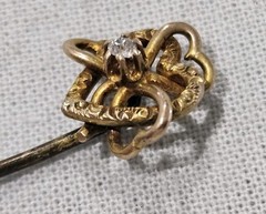 Antique Victorian Tested 10k Gold & Real Diamond Triple Heart Hat Pin Read Read
