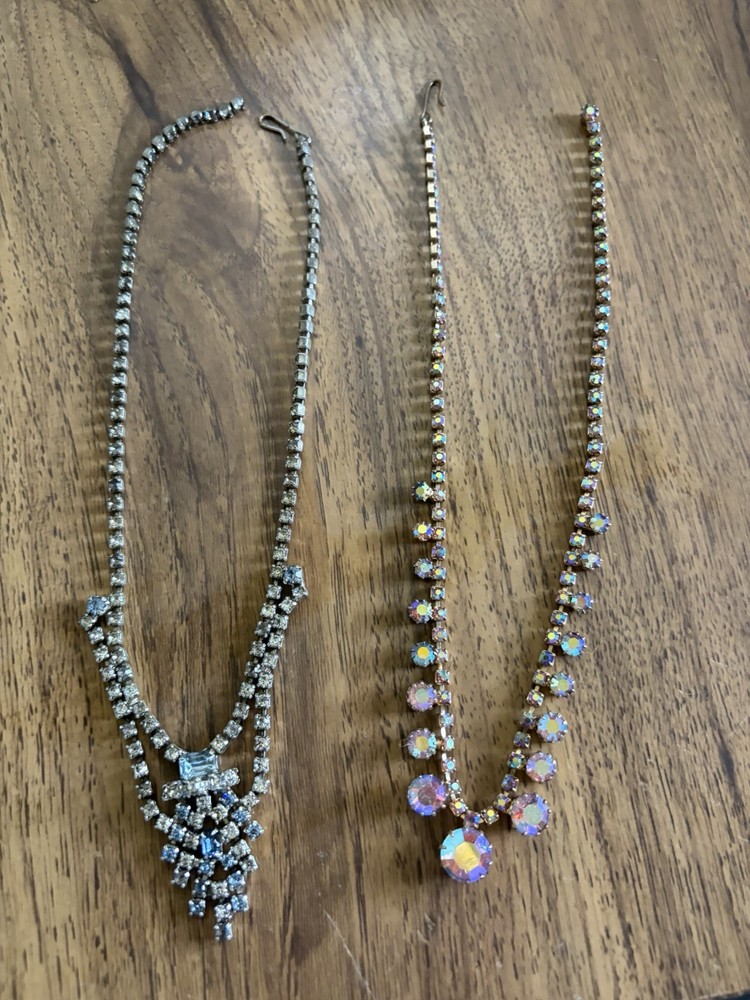 Vintage 1950s 1960s Pair Of Rhinestone Chokers Necklaces 15” – 16”