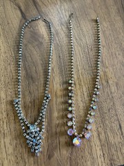 Vintage 1950s 1960s Pair Of Rhinestone Chokers Necklaces 15” – 16”