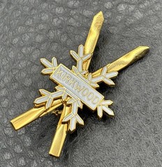 Kirkwood Gold Tone White Enamel Snowflake Ski Crossed Ski Snow Brooch Pin