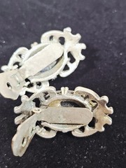 VTG Wide Victorian Revival Blue Confetti Cab Bracelet & Earrings Set