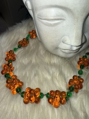 Louis Rousselet Rare Gorgeous Gripoix Green & Amber Glass In 25 Inches Long! D5