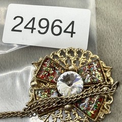 Vintage Necklace Gold Tone Foiled Art Glass 23”