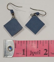 Vtg Polymer Clay Geometric Dangle Earrings Southwest / AK Quilt Block Blue Cream