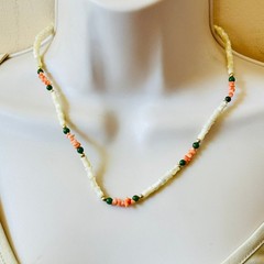 VTG Floral Coral Necklace Mother Of Pearl Jade Genuine Beads Carved Gold Filled