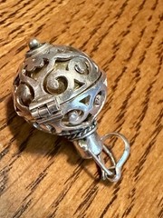 Vintage Brass Harmony Ball Swirled Silver Cage Angel Chime Purple Stone Pendant