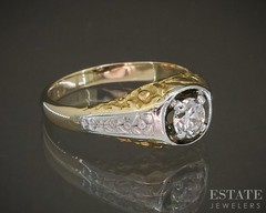 Vintage 14k Two Tone Gold OEC Natural .47ct Diamond Solitaire Ring 6.8g p18607