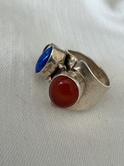 VINTAGE LINDA JOHNSON 3 stone STERLING SILVER 925 RING SOUTHWEST