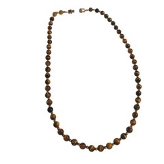 Tiger Eye Beaded Necklace Round Bead Gold Tone Clasp 15 In Jewelry Vintage