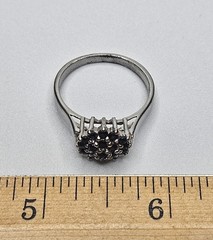Vintage 925 Sterling Silver Dark Sapphire Cluster Deco Style Ring Size 8.5in