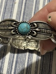 Lot Of 2 VTG Styled Bracelets Turquoise Cuff Blue Cat Eye Link Bracelet Unmarked