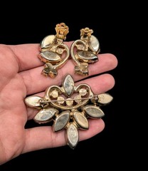 Verified Juliana Green Opal Blue Rhinestone Brooch Clip Earrings Set *Modified*