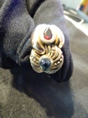 #595–VINTAGE BJC 925-14K–STERLING SILVER RING–SIZE-7–TWO STONES