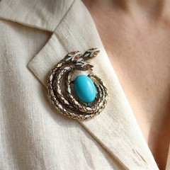 Vintage 1960s ART Mode Triple Snake Brooch — Signed — Gold Tone
