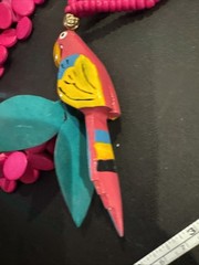 Wood Parrot Fuscia Pink Necklace Fun Vintage 80s Cruise Party Tropics Summer