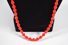 Vintage Handmade Glass Bead Necklace Small Round Red Faceted Beads 24.5″