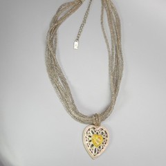 Heart Necklace Pendant Enamel Rhinestone Glass Seed Bead Multistrand 1928 18″
