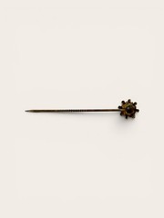Antique Victorian Green Glass Cabochon Starburst Crown Stick Pin Hat Pin