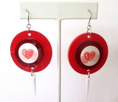 Pair of Vintage Lucite & Plastic “Winkie” Heart Earrings/Valentine/Boho/