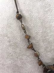 Vintage Nina Ricci Brass Tiger’s Eye Flower Pendant Necklace AVON RARE