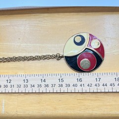 Vintage Retro Modernist Enamel Pendant Necklace, Gold Tone Abstract Geo, Style