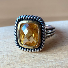 MICHELLE ALBALA LARGE CITRINE QUARTZ RING & PENDANT NECKLACE ENHANCER SET 925 SS