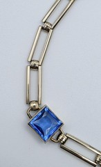 Vintage Simmons Art Deco Gold Filled Bracelet Blue Glass Square Link