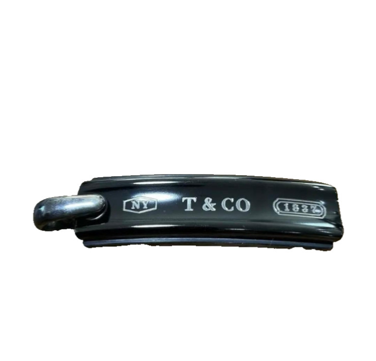 TIFFANY & CO 1837 BAR Plate Necklace Black Titanium & Silver New and unused