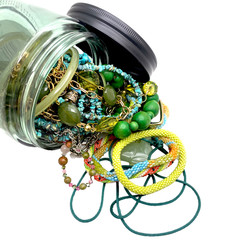 Mystery Vintage Modern Green Theme Fashion Costume Mixed Jewelry Jar Over 1lb
