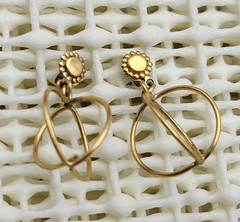 Vintage P&B 14K Yellow Gold Filled Dangle Earrings Circle Cage Open Work 17mm