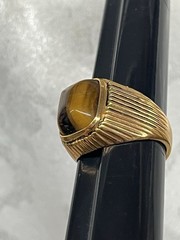 Vintage Vargas Men’s Ring 18kt Yellow Gold HGE Tiger’s Eye Sz 10.75