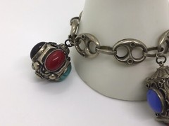 MCM VTG Etruscan Mediterranean Silver 800? Charm Bracelet 54g 8.5″ Turquoise