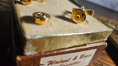 Vintage Peters .38 Special Bullet Cufflinks & Tie Tack Set Walnut & Brass Specia