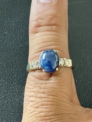 14KT Yellow Gold 2.90CT Blue Sapphire & 0.20CTW Diamond Ring. Size 6.5 (Q113)