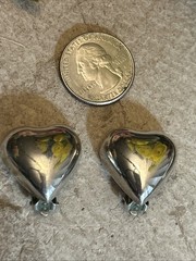50. Vintage Taxco 925 Sterling Domed HEART Clip On Earrings 24mm, 15g