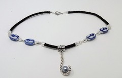 Vintage Japanese Sandpiper Porcelain Handcrafted Blue Akoya Pearl Necklace OOAK