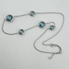 Sterling Sterling asymmetrical Open Back Blue Crystal Station Necklace Rhodium