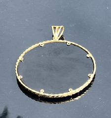 Large Vintage 14K Gold Rope Design Opal Mosaic Statement Pendant 2 5/8″ length