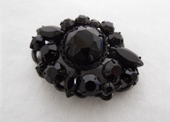 Vintage REGENCY Japanned Jet Black Rhinestone Pin Pendant Brooch Signed Mourning