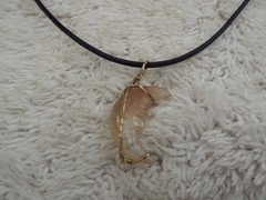 Goldtone Rutilated Quartz Carved Moon Face Pendant Black Cord Necklace (A67)