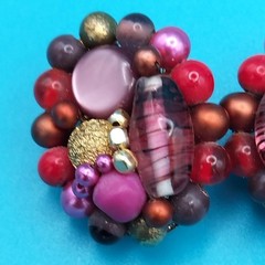 Vintage Japan Multi-Color Clip On Cluster Beaded Earrings Boho Chic